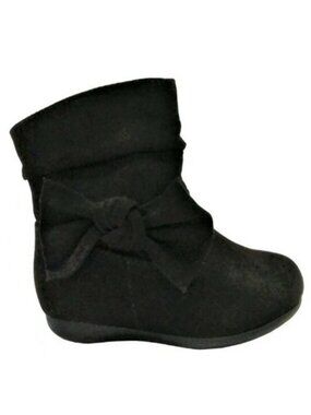 Wonder Nation Infant Size 3 Boots Girls Slouchy Black Suede W/ Bow & Side Zipper